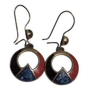 Vintage Southwestern Turquoise Coral Onyx Earrings